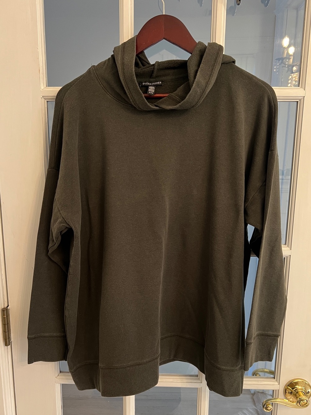 EILEEN FISHER Women’s Olive Tencel Cotton Pullover Hoodie Sweatshirt Size XL